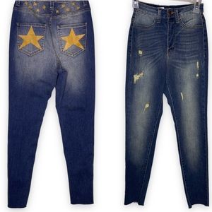 Fashion Nova Gold Star Back Pockets High Waisted Skinny Jeans